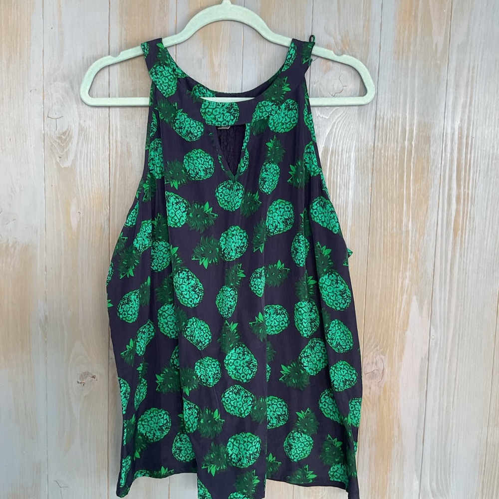 MARKET AND SPRUCE MIXED MEDIA PINEAPPLE PRINT HALTER TANK TOP BLOUSE SZ XXL